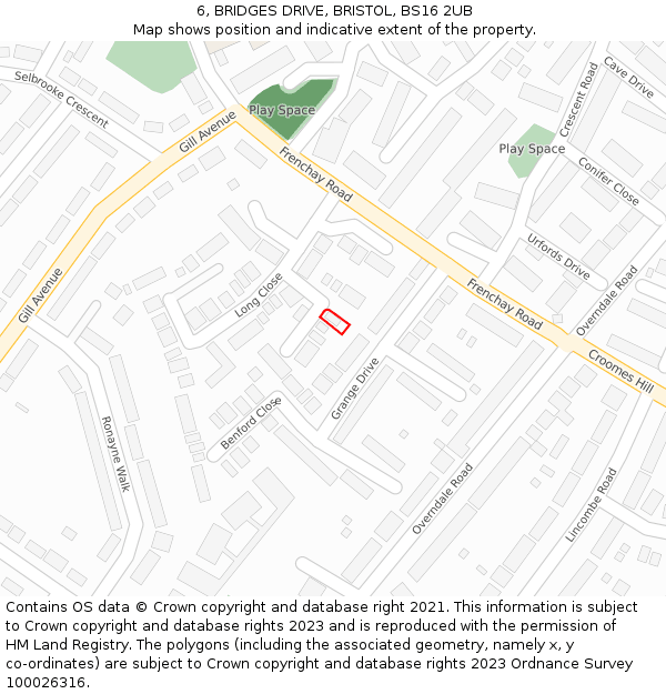 6, BRIDGES DRIVE, BRISTOL, BS16 2UB: Location map and indicative extent of plot
