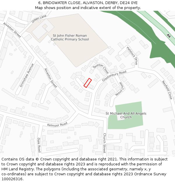 6, BRIDGWATER CLOSE, ALVASTON, DERBY, DE24 0YE: Location map and indicative extent of plot