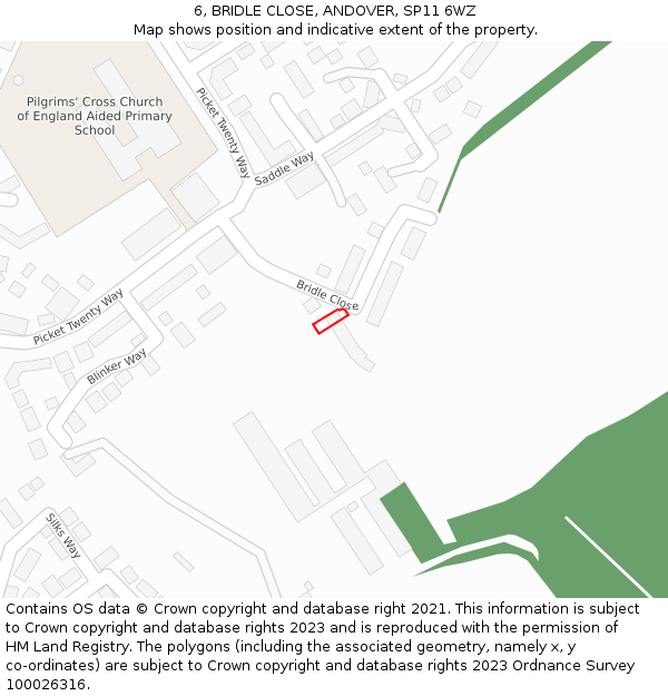 6, BRIDLE CLOSE, ANDOVER, SP11 6WZ: Location map and indicative extent of plot