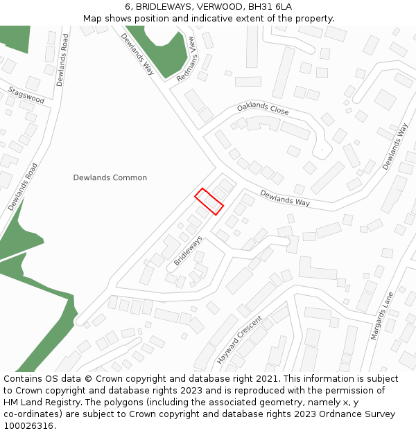 6, BRIDLEWAYS, VERWOOD, BH31 6LA: Location map and indicative extent of plot