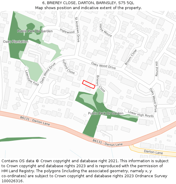 6, BRIEREY CLOSE, DARTON, BARNSLEY, S75 5QL: Location map and indicative extent of plot