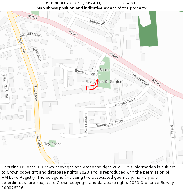 6, BRIERLEY CLOSE, SNAITH, GOOLE, DN14 9TL: Location map and indicative extent of plot