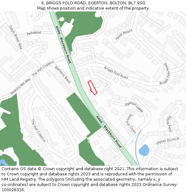 6, BRIGGS FOLD ROAD, EGERTON, BOLTON, BL7 9SG: Location map and indicative extent of plot