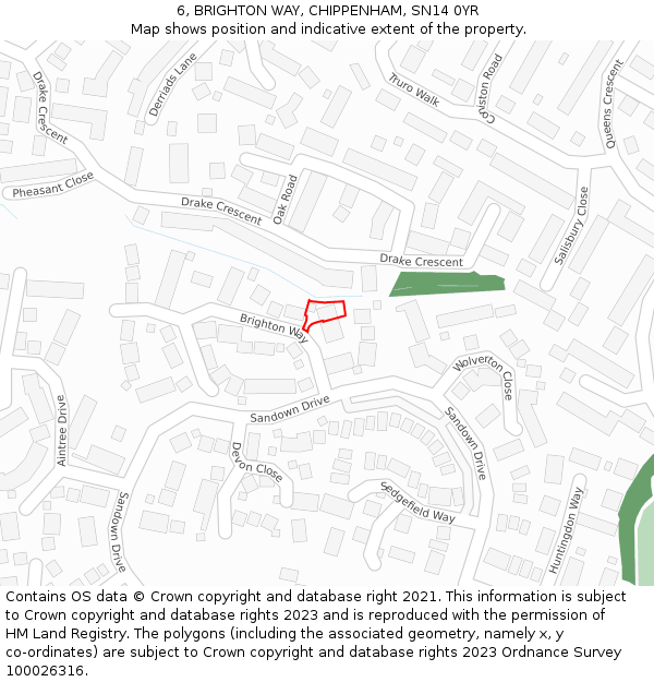 6, BRIGHTON WAY, CHIPPENHAM, SN14 0YR: Location map and indicative extent of plot