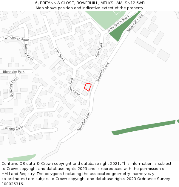 6, BRITANNIA CLOSE, BOWERHILL, MELKSHAM, SN12 6WB: Location map and indicative extent of plot