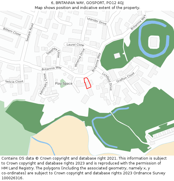 6, BRITANNIA WAY, GOSPORT, PO12 4GJ: Location map and indicative extent of plot