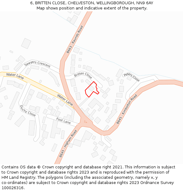 6, BRITTEN CLOSE, CHELVESTON, WELLINGBOROUGH, NN9 6AY: Location map and indicative extent of plot