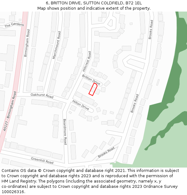 6, BRITTON DRIVE, SUTTON COLDFIELD, B72 1EL: Location map and indicative extent of plot