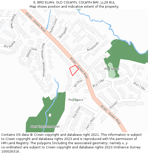 6, BRO ELIAN, OLD COLWYN, COLWYN BAY, LL29 8UL: Location map and indicative extent of plot