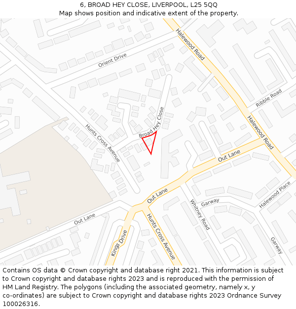 6, BROAD HEY CLOSE, LIVERPOOL, L25 5QQ: Location map and indicative extent of plot