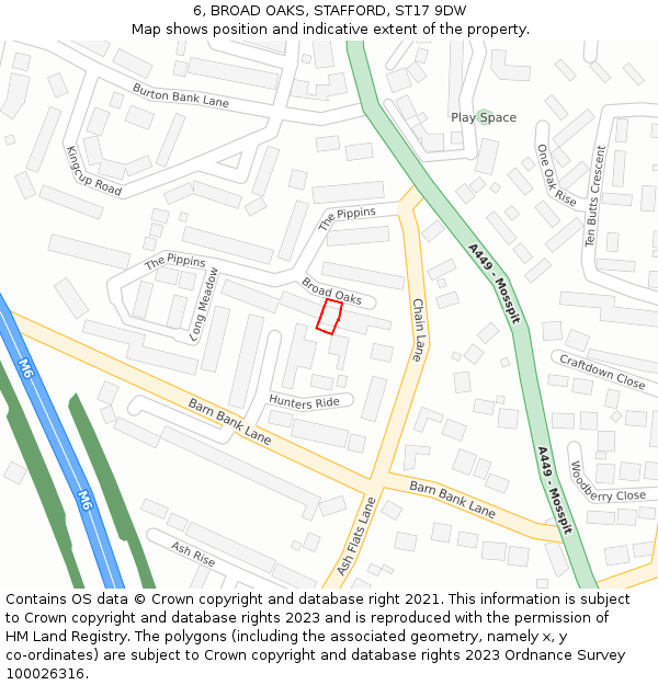 6, BROAD OAKS, STAFFORD, ST17 9DW: Location map and indicative extent of plot