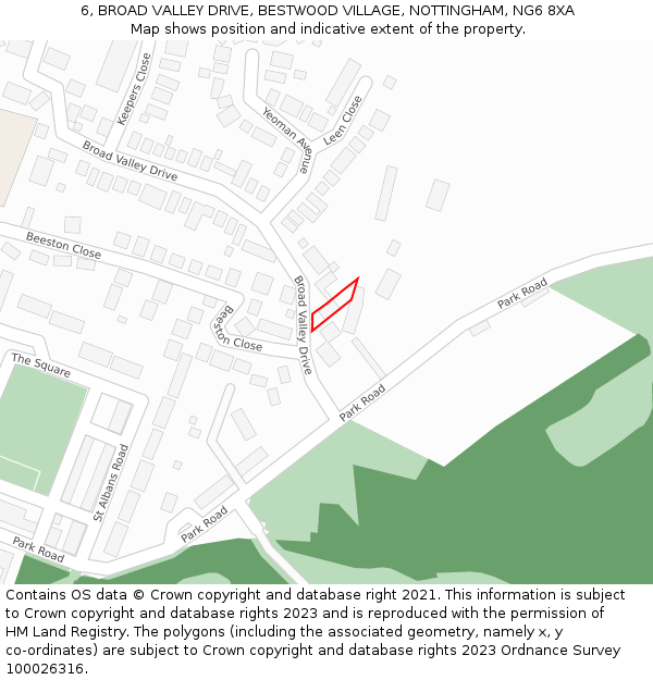 6, BROAD VALLEY DRIVE, BESTWOOD VILLAGE, NOTTINGHAM, NG6 8XA: Location map and indicative extent of plot