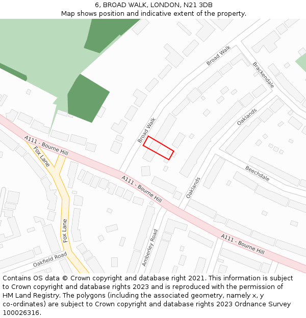 6, BROAD WALK, LONDON, N21 3DB: Location map and indicative extent of plot
