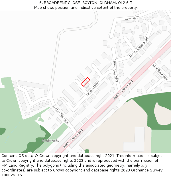 6, BROADBENT CLOSE, ROYTON, OLDHAM, OL2 6LT: Location map and indicative extent of plot