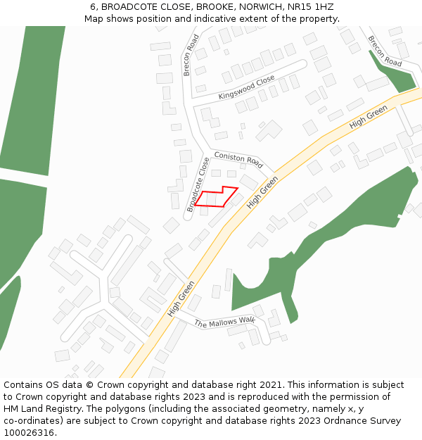 6, BROADCOTE CLOSE, BROOKE, NORWICH, NR15 1HZ: Location map and indicative extent of plot