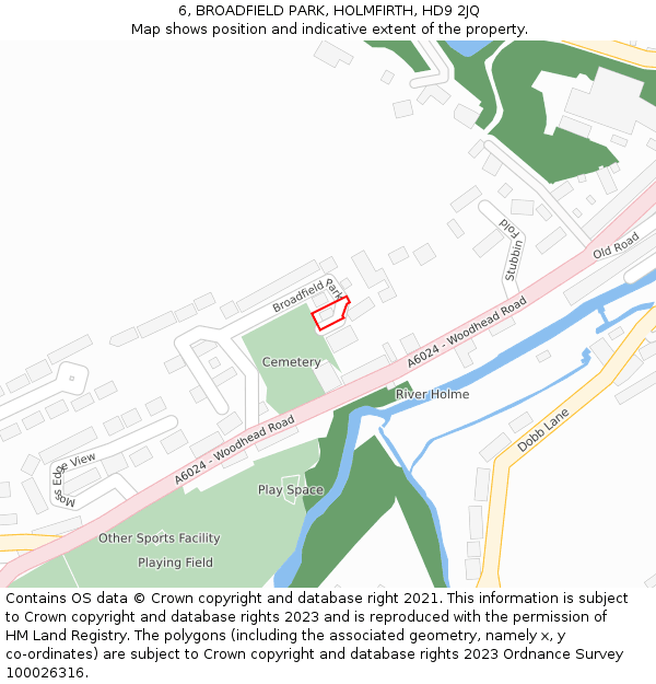 6, BROADFIELD PARK, HOLMFIRTH, HD9 2JQ: Location map and indicative extent of plot