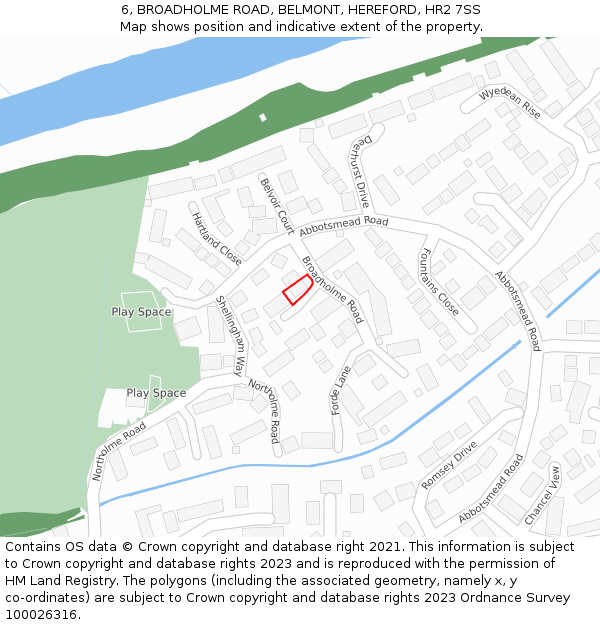 6, BROADHOLME ROAD, BELMONT, HEREFORD, HR2 7SS: Location map and indicative extent of plot