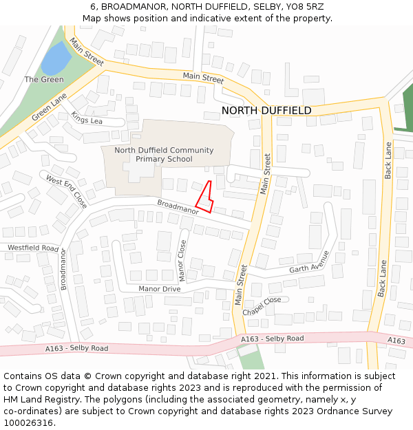 6, BROADMANOR, NORTH DUFFIELD, SELBY, YO8 5RZ: Location map and indicative extent of plot