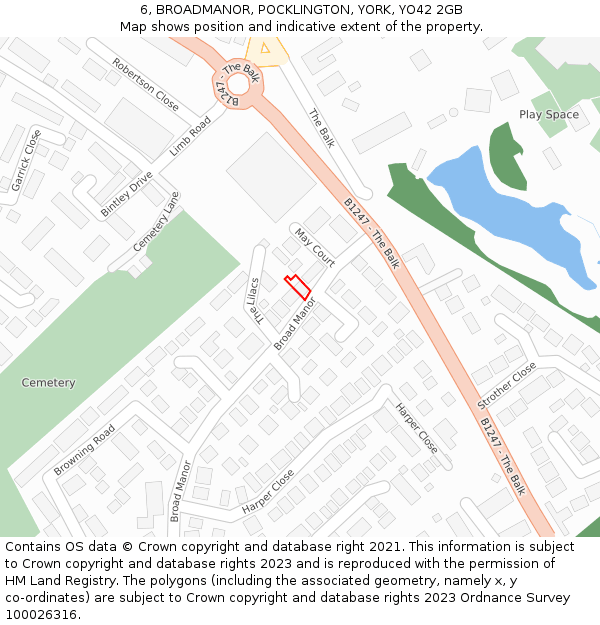 6, BROADMANOR, POCKLINGTON, YORK, YO42 2GB: Location map and indicative extent of plot