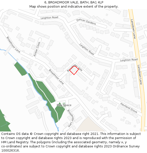 6, BROADMOOR VALE, BATH, BA1 4LP: Location map and indicative extent of plot