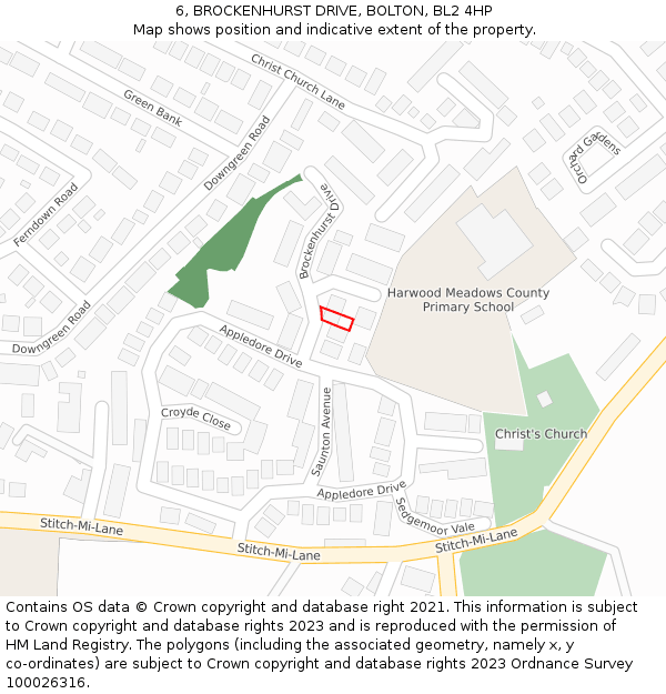 6, BROCKENHURST DRIVE, BOLTON, BL2 4HP: Location map and indicative extent of plot
