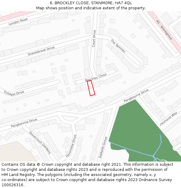 6, BROCKLEY CLOSE, STANMORE, HA7 4QL: Location map and indicative extent of plot