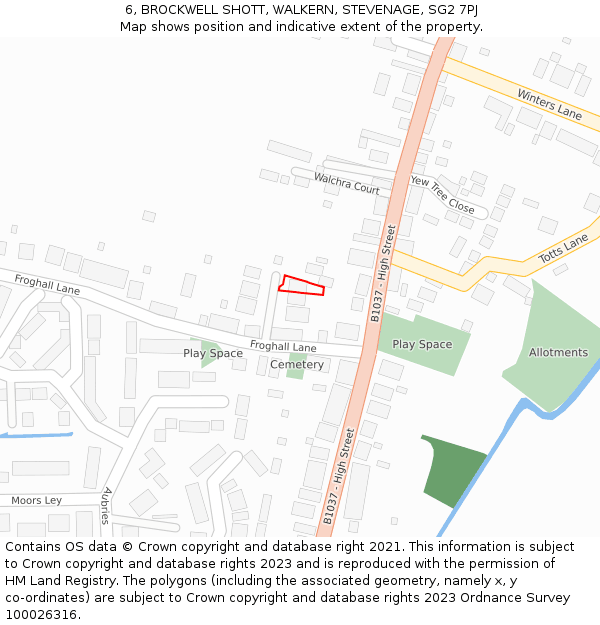 6, BROCKWELL SHOTT, WALKERN, STEVENAGE, SG2 7PJ: Location map and indicative extent of plot