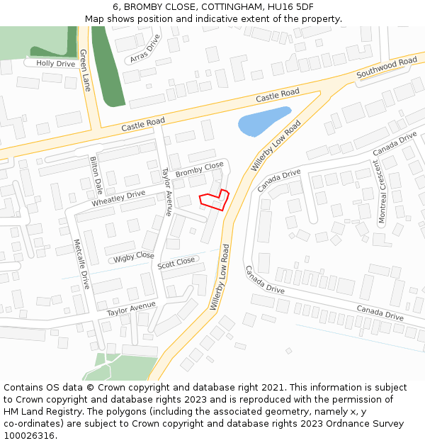 6, BROMBY CLOSE, COTTINGHAM, HU16 5DF: Location map and indicative extent of plot