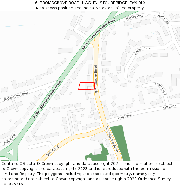 6, BROMSGROVE ROAD, HAGLEY, STOURBRIDGE, DY9 9LX: Location map and indicative extent of plot