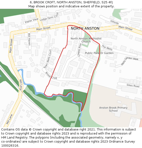 6, BROOK CROFT, NORTH ANSTON, SHEFFIELD, S25 4FJ: Location map and indicative extent of plot