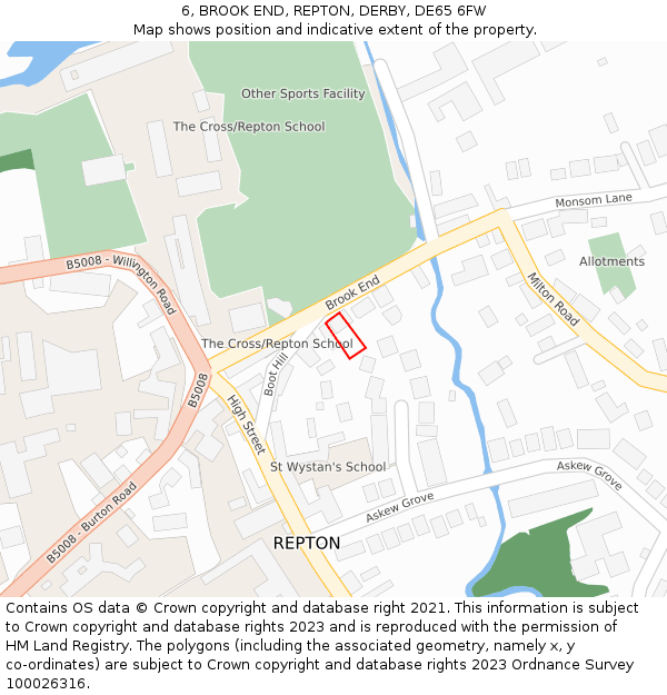 6, BROOK END, REPTON, DERBY, DE65 6FW: Location map and indicative extent of plot