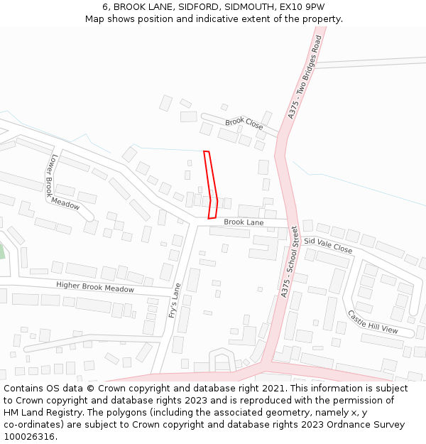 6, BROOK LANE, SIDFORD, SIDMOUTH, EX10 9PW: Location map and indicative extent of plot