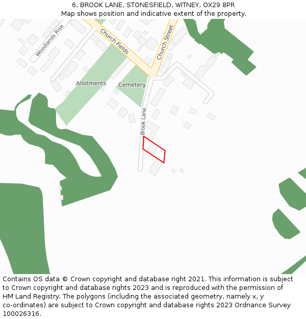 6, BROOK LANE, STONESFIELD, WITNEY, OX29 8PR: Location map and indicative extent of plot