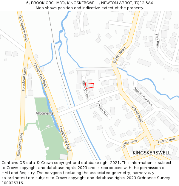 6, BROOK ORCHARD, KINGSKERSWELL, NEWTON ABBOT, TQ12 5AX: Location map and indicative extent of plot