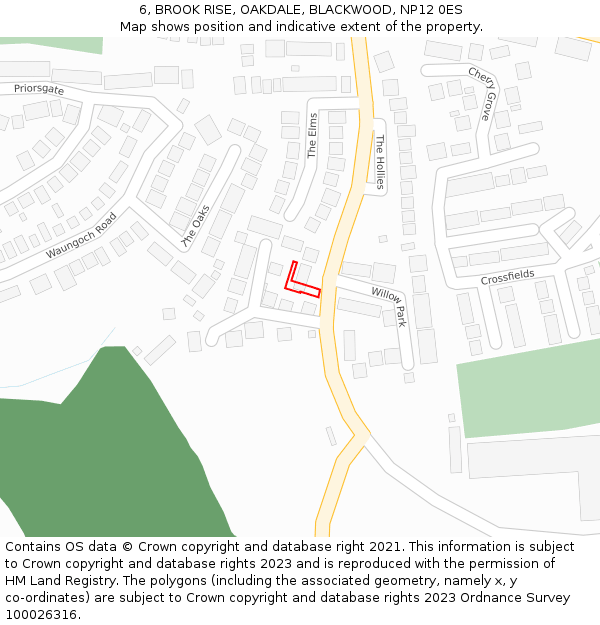 6, BROOK RISE, OAKDALE, BLACKWOOD, NP12 0ES: Location map and indicative extent of plot