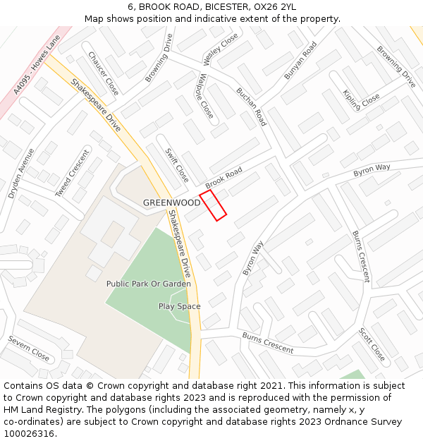 6, BROOK ROAD, BICESTER, OX26 2YL: Location map and indicative extent of plot