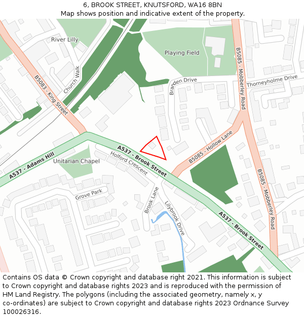 6, BROOK STREET, KNUTSFORD, WA16 8BN: Location map and indicative extent of plot