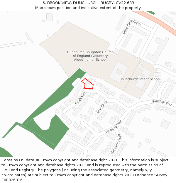 6, BROOK VIEW, DUNCHURCH, RUGBY, CV22 6RR: Location map and indicative extent of plot