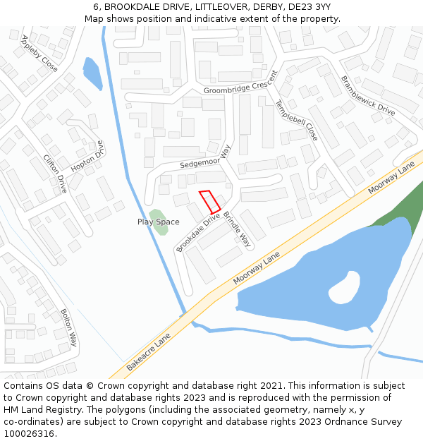 6, BROOKDALE DRIVE, LITTLEOVER, DERBY, DE23 3YY: Location map and indicative extent of plot
