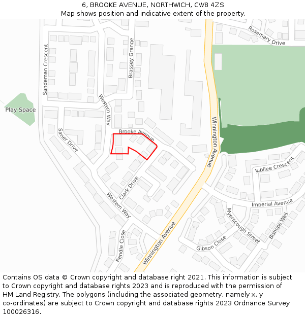 6, BROOKE AVENUE, NORTHWICH, CW8 4ZS: Location map and indicative extent of plot