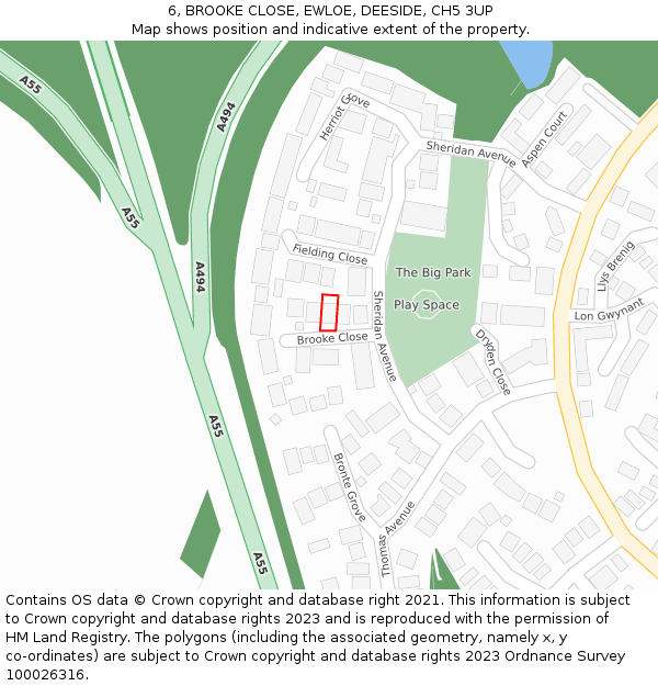 6, BROOKE CLOSE, EWLOE, DEESIDE, CH5 3UP: Location map and indicative extent of plot