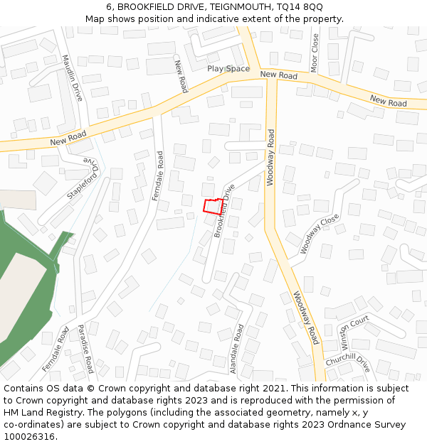 6, BROOKFIELD DRIVE, TEIGNMOUTH, TQ14 8QQ: Location map and indicative extent of plot