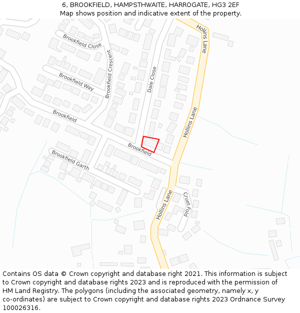 6, BROOKFIELD, HAMPSTHWAITE, HARROGATE, HG3 2EF: Location map and indicative extent of plot