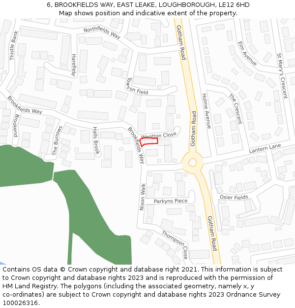 6, BROOKFIELDS WAY, EAST LEAKE, LOUGHBOROUGH, LE12 6HD: Location map and indicative extent of plot