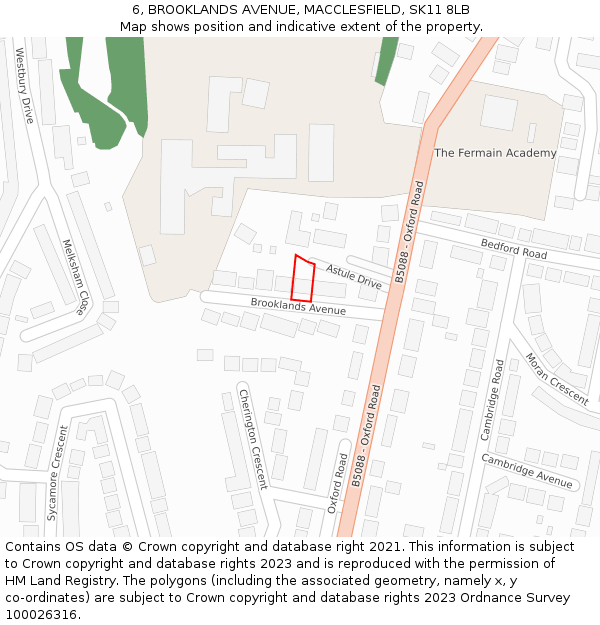 6, BROOKLANDS AVENUE, MACCLESFIELD, SK11 8LB: Location map and indicative extent of plot