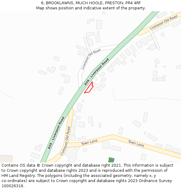 6, BROOKLAWNS, MUCH HOOLE, PRESTON, PR4 4RF: Location map and indicative extent of plot