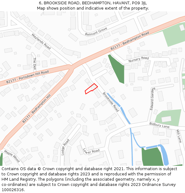 6, BROOKSIDE ROAD, BEDHAMPTON, HAVANT, PO9 3JL: Location map and indicative extent of plot