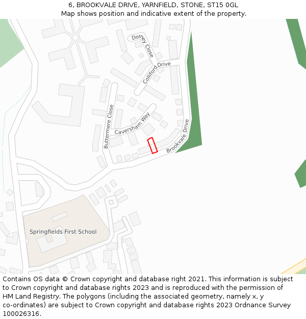 6, BROOKVALE DRIVE, YARNFIELD, STONE, ST15 0GL: Location map and indicative extent of plot