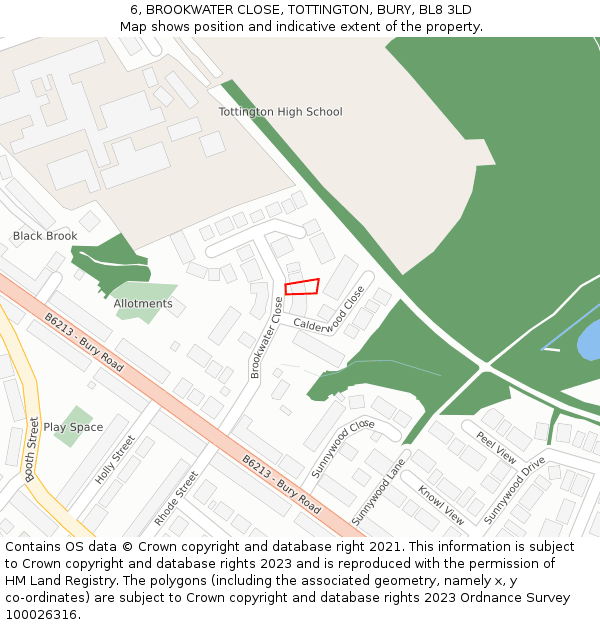6, BROOKWATER CLOSE, TOTTINGTON, BURY, BL8 3LD: Location map and indicative extent of plot