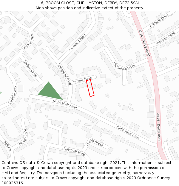 6, BROOM CLOSE, CHELLASTON, DERBY, DE73 5SN: Location map and indicative extent of plot